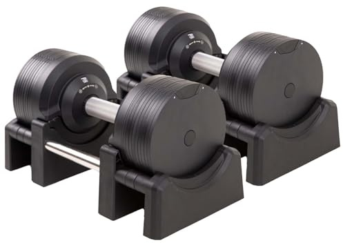 BRAINGAIN Haltères Réglables Set 23,5kg/32,5kg/41,5kg – Maintenant avec poignée Gen 4 de 34mm – Changez de poids en 1 sec – Équipement de gym maison gain de place – Plusieurs poids en un – Chrome/Noir