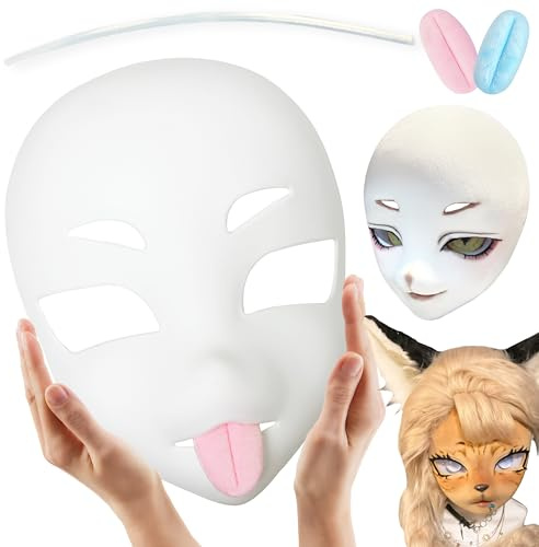 Liokoon Fursuit huvudbas therianmask lurviga vita masker gör-det-själv anime kostym rekvisita för Kawaii cosplay