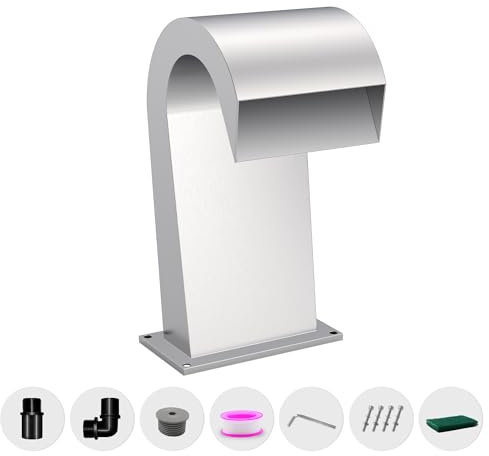 LONGRUNNEW Fontaine de Piscine incurvée en Acier Inoxydable avec Accessoires, Cascades en Forme de S pour Jardin, terrasse, Piscine, décoration, 42.5 cm de Hauteur