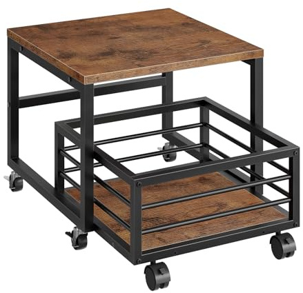 HOOBRO End Table, Mini Fridge Stand with Storage, Mini Fridge Cabinet with Wheels and Adjustable Feet, Sturdy Metal Frame, for Living Room, Bedroom, Office, Rustic Brown and Black BF155TL01