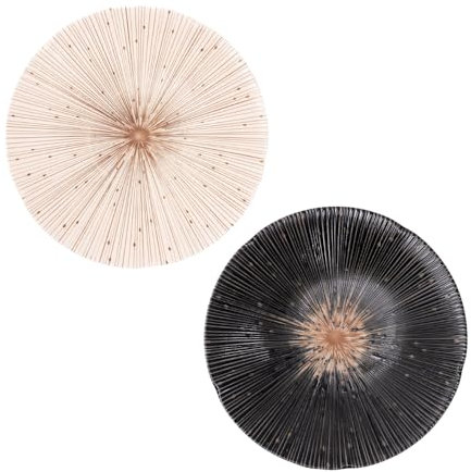 Bloom Minoyaki Traditional Sendan Tokusa Japanese Style Ceramic Dinner Deep Plate - Assorted Colour Ø22cm | H4.5cm (Set of 4) (Black & White)