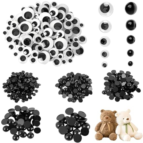 KEWUF 790 Pezzi Occhi Per Pupazzi, Occhietti Per Lavoretti, Eyes Bambole, Occhi Neri, Occhi Mobili, Per Realizzazione Pupazzi DIY, Giocattoli Pelliccia E Burattini (4/5/6/8/10 mm, 2 Tipi Occhi)