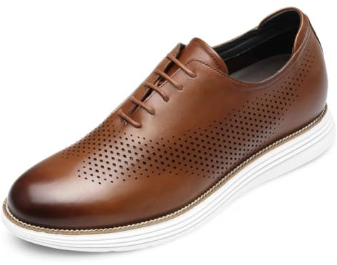 CHAMARIPA Elevator Scarpe da Uomo con Rialzo Interno di 7 cm – Business Casual Oxford in Vera Pelle, Marrone, 41 EU