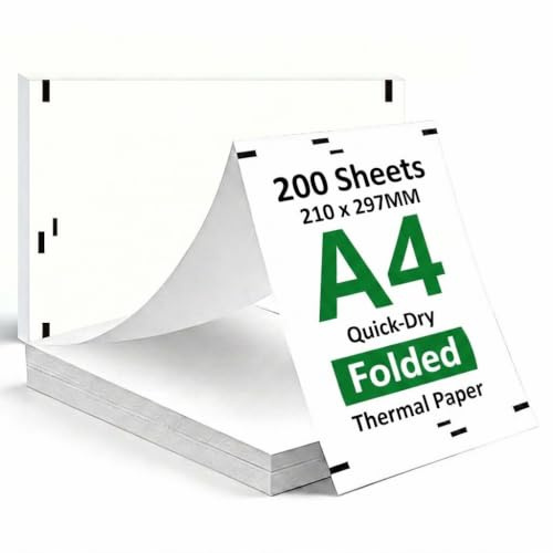 200 Sheets A4 Thermal Printer Paper, Continuous Printing Paper, 210 x 297mm Thermal Papers Compatible with Portable Thermal Printer Suitable for Home Office Printing Contract Picture