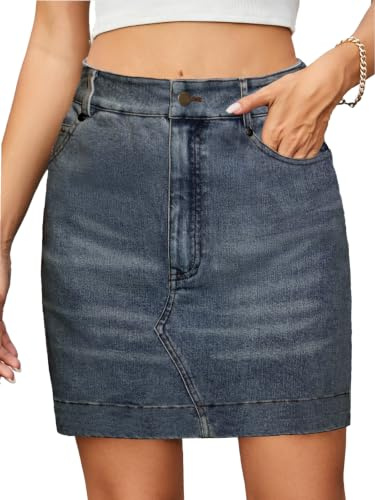 Alaster Queen Women's Denim Mini Skirt Stretch High Waist with Pockets
