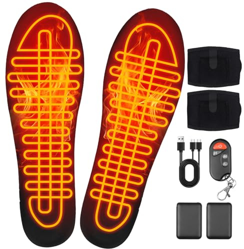 Plantillas calefactables con batería externa y mando a distancia, calentador de pies USB, 4 niveles de calor, plantillas térmicas para hombre y mujer, lavables, recortables, talla 36-41