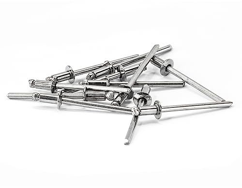 PRIOstahl Rivetti ciechi, rivetti pop, rivetti cavi, testa piatta, DIN 7337 x 50 pezzi, per spessore del materiale: 5 mm – 16 mm, per il collegamento per industria, metallo, legno, plastica in acciaio
