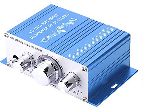 Mini amplificatore per auto Bewinner, amplificatore audio digitale a canali, lettore CD audio MP3 DVD audio FM per auto/moto con controller tastiera elettronica (blu)