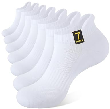 CLOSEMATE 7 Paires Chaussettes de Sport 39-42 43-46 47-50 Socquettes Homme Femme en Coton Antidérapantes Anti-Ampoules Respirantes Basses Courtes pour Running Randonnée Tennis en Blanc M