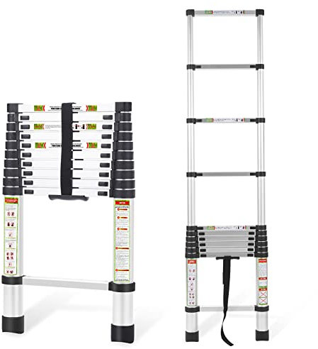 Escalera telescópica de Aluminio Rikade de 10,5 pies (3，2 m) con Patas Antideslizantes, Escalera Extensible portátil para el hogar y Trabajos al Aire Libre, soporta hasta 330 Libras (150 kg) de Peso