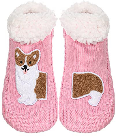 ZYZX Calze a Pantofola Antiscivolo per Casa-Calzini Termici Natalizi Invernali Donna Divertenti Ciabatte-Calze Soffici in Peluche,Corsky