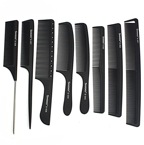 Bianco/Nero salone professionale barbiere pettine in carbonio resistente al calore antistatico pettine per capelli set di 8 parrucchieri preferito... (nero)