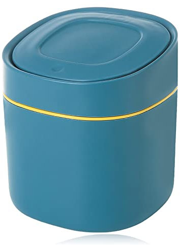 ACONDE Table Trash Can, Desktop Trash Can with Lid, Mini Cosmetic Bin, Used for Bathroom, Kitchen, Office, Portable Lid Removable, Blue