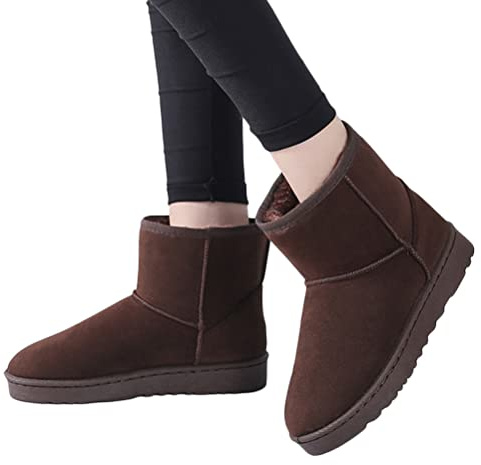 Osheoiso Bottes de Neige Femme Filles Velours Bottes Hiver Fourré Chaude Plats Confort Bottines Casual Chaussures Extérieur Thermique Léger Bottes Vintage A Marron 35 EU