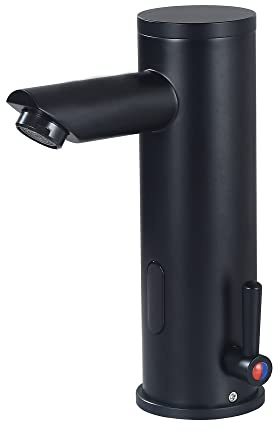 HHOOMMEE Automatic Touchless Bathroom Sink Faucet Motion Activated Sensor Hands Free Auto Off 1 Hole Commercial Infrared Brass Basin Faucets Adjustable Cold Hot Single Handle Water Mixer Matte Black