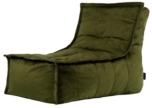 icon Dolce Velvet Lounge Bean Bag Chair, Olive Green, Large Adult Bean Bag with Filling Included, Accent Chair, Living Room, Living Room, Living Room Furniture, Bedroom Furniture
