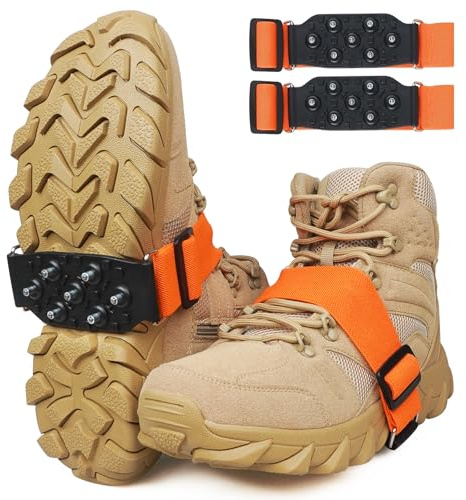 Ice Cleats Mid-Sole Traction Cleats Crampons Anti Slip Cleats for Shoes and Boots 7 Tungsten Studs Snow Grippers with Adjustable Straps Winter Walking on Ice (M- 1 Pair)