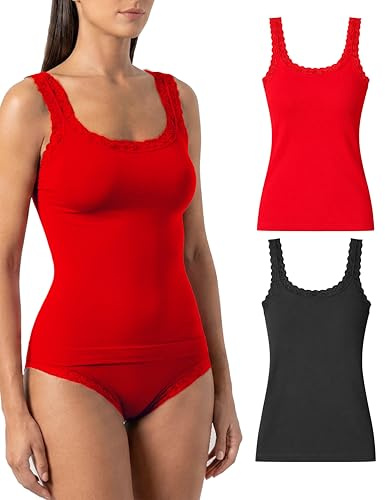 Risalti Débardeur Femme en Dentelle Letizia 2 Pcs - Lingerie Microfibre, Caraco, Top Sans Couture, Plus Doux Que Le Coton - Made in Italy