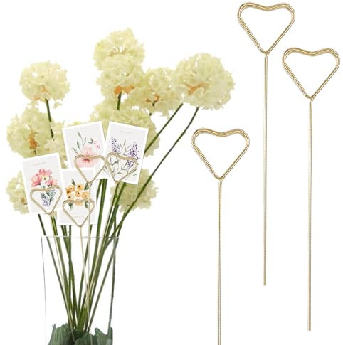 Metall Fotohalter Gjinxi 20 Stück Kartenhalter in Herzform Gold Draht Blumen Picks Tischnummer Clip Blumen Pick Kartenhalter für Hochzeit,Geburtstag Party,Kuchen Dekor,Gastgeschenk(Gold/13 Zoll)
