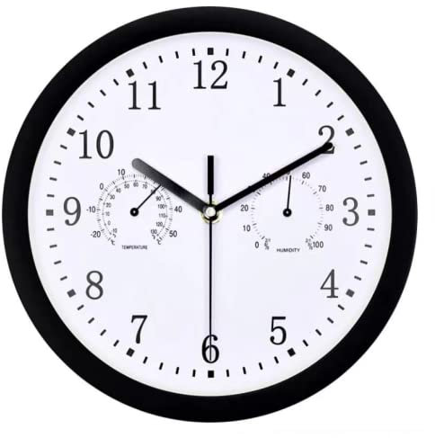 LWLYLCHBM Outdoor Garden Wall Clock, 10 Inch Large Mute Garden Clock with Thermometer and Hygrometer Indoor Outdoor Clock Outdoor Outdoor Clock-Black