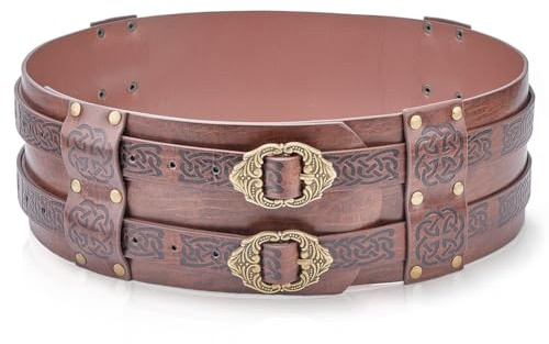 GORGECRAFT Cinturón Vikingo de Cuero Ancho Bronce Antiguo Gótico Marrón Armadura Renacentista Corsé de Caballero Medieval Corsé de Cintura En Relieve Cinturón para Bolso Retro Paquete Accesorios