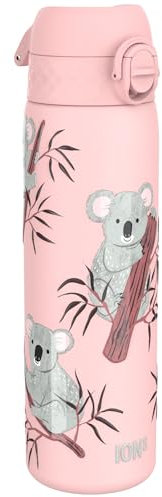 ion8 Leicht Stahl-Trinkflasche 600 ml Nicht IsoliertAuslaufsicher Einhandöffnung Sichere Verriegelung Spülmaschinenfest Klappdeckel Tragegriff Leicht zu Reinigen, Koalas