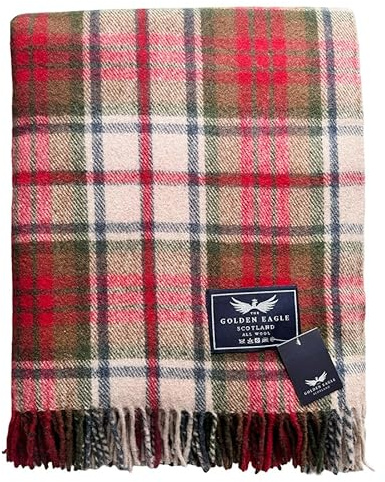 The Golden Eagle Scottish Tweed Wool Large Blanket Warm Tartan Rug with Check Pattern for Winter (193cm x 157cm) (Dress Mcduff)