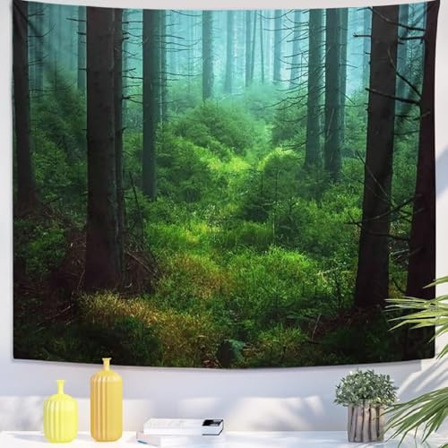 Wycian Väggtapet XXL skog grön dimma natur landskap dimmigt träd djungel mikrofiber 300 x 260 cm (bredd x höjd)