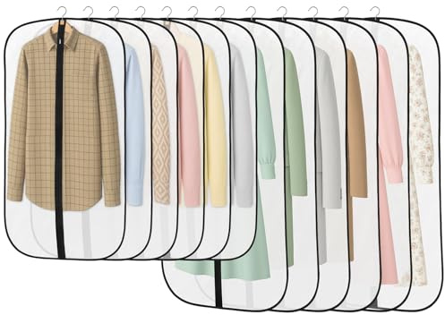 Dntorx 12 sacchetti per abiti, 120/100 x 60 cm sacchetti per abiti PEVA copertura protettiva per abiti trasparente con cerniera, custodia per abiti per proteggere abito camicia vestito cappotto