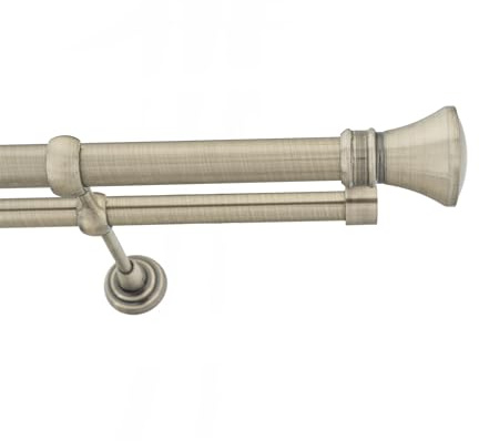 Double Metal Curtain Pole 25/19mm With Finials Rod Classic Brackets Liberty 230cm Antique Brass