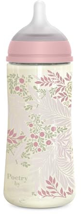 Suavinex, Babyflasche 360ml mit physiologischem SX Pro Silikon-Sauger, mit Antikolik-Ventil, dicker Durchfluss (L) für Flüssigkeiten dicker Dichte, Geeignet für flüssigen Brei. +6 Monate. Poetry Rosa