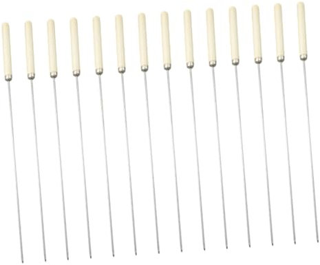 TOYANDONA 25 Pezzi Bastoncini per barbecue con manico in legno accessori per barbecue spiedini inox cucinando scaldavivande spiedini di carne spiedo in acciaio inossidabile di legno Cachi