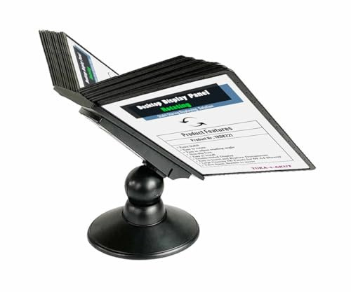 TUKA-i-AKUT 30 Sichttafeln Tisch-Sichttafel Aufsteller 360° Drehbar + Neigungswinkel Verstellbar, DIN A4 Desktop Sichttafel System, Sichttafel Tischständer mit 30 Klapprahmen, Schwarz TKD8221 Black