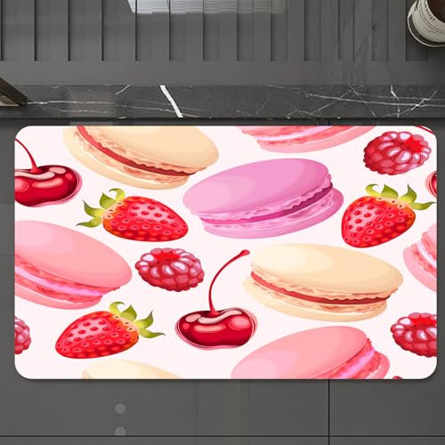 EMCLKS Badteppich rutschfeste,weicher Badezimmerteppich Badematte Badvorleger für Dusche,Badewanne und Toilette,Nahtlose Macaron und Beeren,60x90 cm