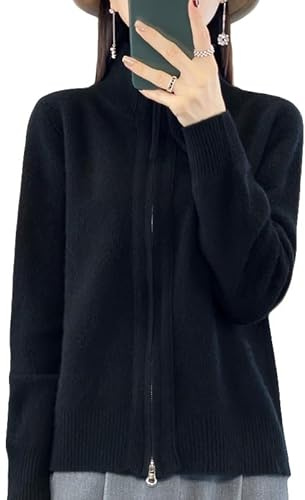 Generico Cardigan Donna Invernale,Cardigan in Cashmere da Donna, Maglione in Lana Lavorato A Maglia con Cerniera, Maglione Corto Nero Cappotto Elegante A Maniche Lunghe, vestibilità