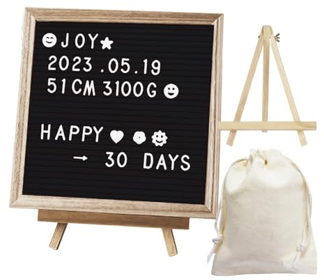 LUPATDY Lavagna per lettere, in feltro, double face, 25 × 25 cm, lavagna per lettere da inserire con lettere, simboli ed emoji, lavagna in legno per decorazioni e regali, colore nero