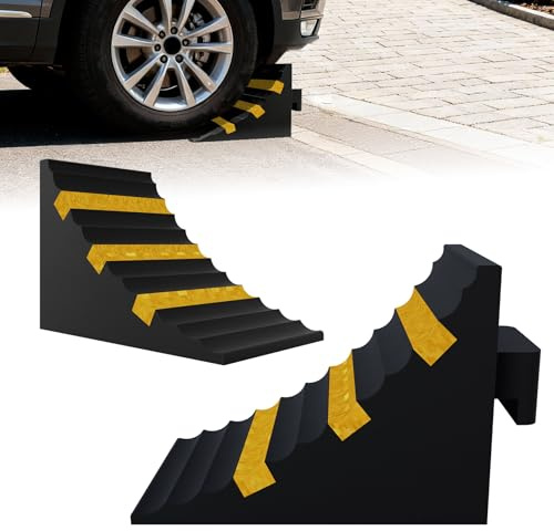 ACXIN 2 stycken vägkilar bil av gummi, uppkörkilar 25 x 16 x 19 cm med praktiskt handtag, hjulstopp för garage, cykelkil, bromskopp, halkfri hjulstopp för bilar, släpvagn, husbil, svart + gul
