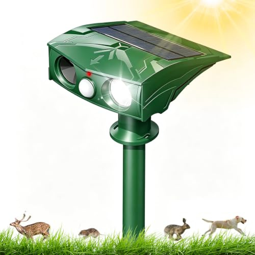 Ultrasonic Cat Deterrent, Solar Animal Repellent, Cat Repellent, 2 Modes, Marten Deterrent, Dog Deterrent, IP68 Waterproof with LED Motion Sensor for Repelling Cats, Dogs, Martens, Wild Animals