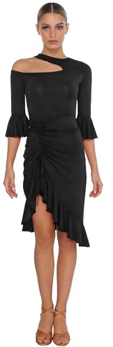Yihuimin Robe Latine Volants Femme Tenue de Danse Femme Manche Courte Jupe asymétrique Décontracté Danse du ventr