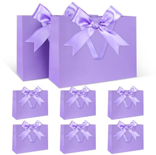 Presentpås Set, Lila Presentpåse med Rosett Lila Presentpåse med Handtag 8 st. 30 x 21 x 10 cm Stora Presentpåsar för Födelsedag Bröllop Bröllopsdag Jul