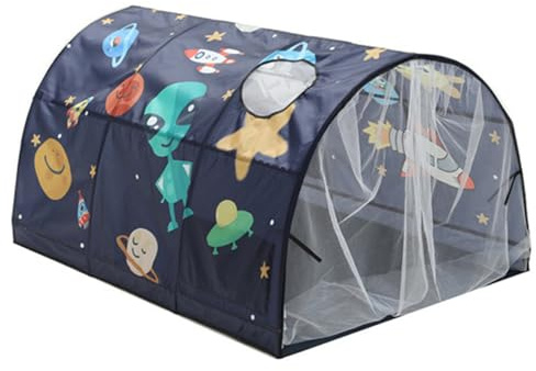 Grsrkep Kids Bed Tent Starry Sky Themed Play Tent for Toddlers, Boys & Girls Portable Bed Canopy for Reading & Imaginative Play, Blue