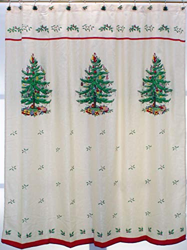 Spode - Fabric Shower Curtain, Holiday Bathroom Decor Christmas Tree Collection, 72