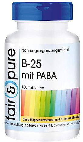 Fair & Pure® - B-25 mit PABA - 180 Tabletten - Vitamin B-Komplex mit B1, B2, B3, B6, B12, Folsäure, Biotin, Pantothensäure, Inositol, Cholin und PABA - vegan - hochdosiert