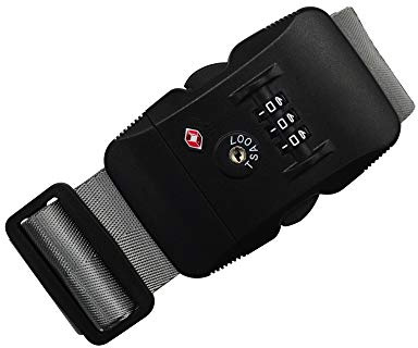 Heavy Duty Luggage Straps TSA Approved with Lock Adjustable Travel Belt for Suitcases (Grey)