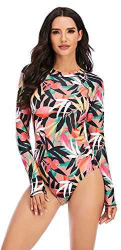 Beachkini Women's Zip Up Surfwear Long Sleeve Swimsuit One Piece Recreational Swimwear Rash Guards,08,M
