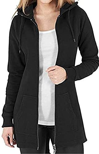 Tuopuda Damen Hoodie Jacke Oversize Reißverschluss Winterjacke Langarm Mantel Winter Cardigan Kapuzenpullover Sweatshirt mit Kapuze Strickjacke Kapuzenjacke mit Taschen Kapuzenpulli, Schwarz, S