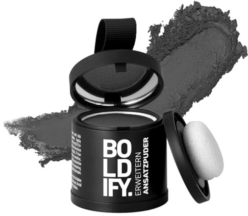 BOLDIFY Ansatzpuder ﻿Großpackung - Haar Concealer zur Haarverdichtung für Frauen und Männer, Grauabdeckung für 24h, wasserfestes Haar Make-up zum Ansatz kaschieren (Dunkelgrau)