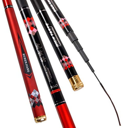 LEFAH 1/9 Power Super Hard Caña de pescar 3.6M-6.3 millones de carbono telescópica Carpa Corriente de varilla mano Polo Accesorios de pesca (Color: Color rojo, Tamaño: 5.4 m)