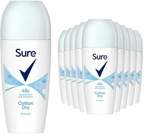 Sure Antiperspirant Roll On Cotton Dry 48H Sweat and Odour Protection Roll On with Fresh, Light and Clean Scent Deodorant for Women, 50ml Pack of 12