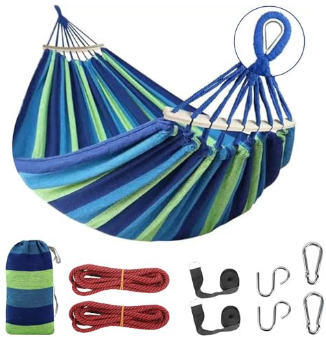 BieAziton Durable Hammocks 660 Lbs Capacity, Camping Essentials Hiking Gear Accessories Max 2 X Tree Straps & Carabiners & Duckbilled Buckle & Thicker Rope & Portable Carrying Bag Included (Blue)